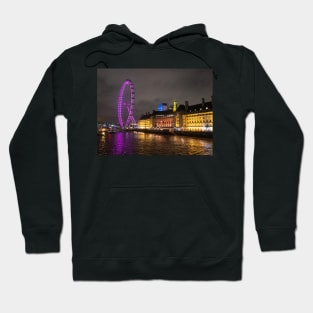 London Eye Ferris Wheel pink in night Hoodie